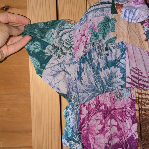Anthropologie Flutter Sleeve Printed PJ Dress Size 2X Patchwork PJ Mini Collar - Picture 9 of 13